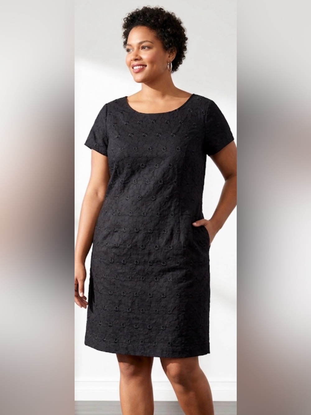 NWT Talbots Black Linen Shift Dress with floral embroidery Classic LBD 16W Plus